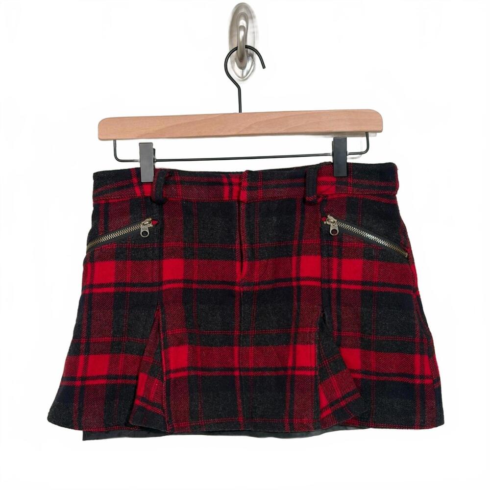 Free People Mini Skirt Wool Plaid Punk Indie Sleaze Grunge Red Black Size 4 - 6
